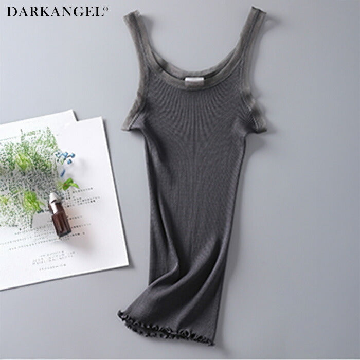 シルク混チュールリブタンクトップ