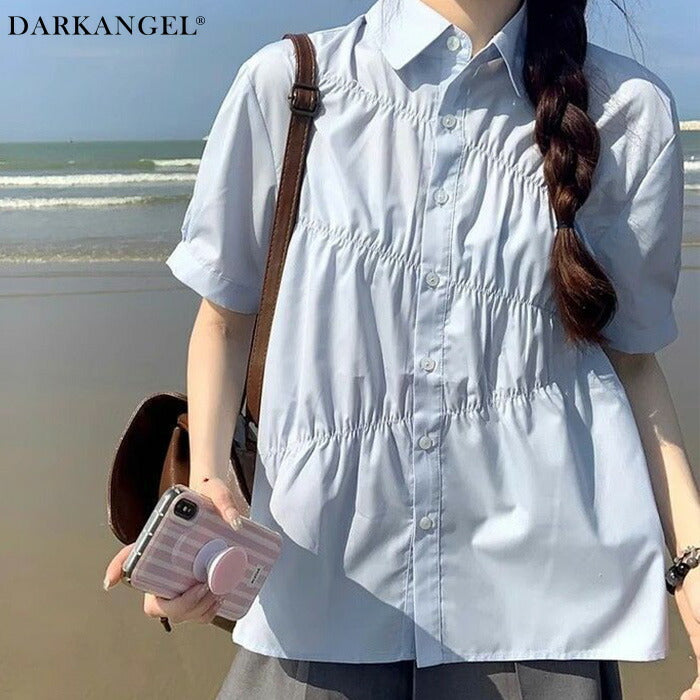 ギャザーデザインツイルブラウス