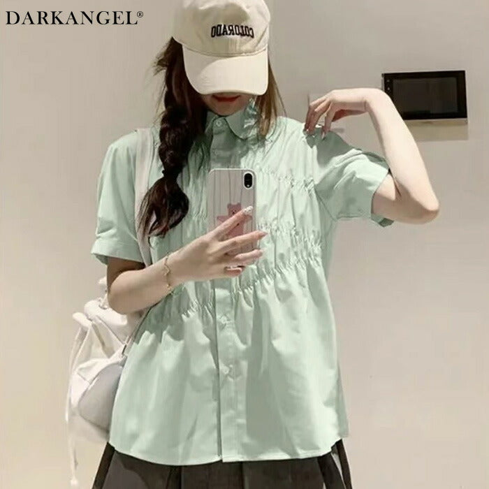 ギャザーデザインツイルブラウス