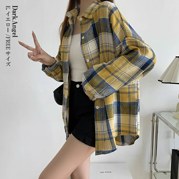 ドロップショルダーチェックシャツ