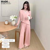 ヘンリーネック さらてろルームウェア上下セット