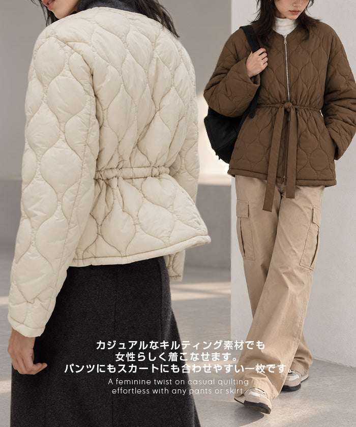 ノーカラーキルティングジャケット