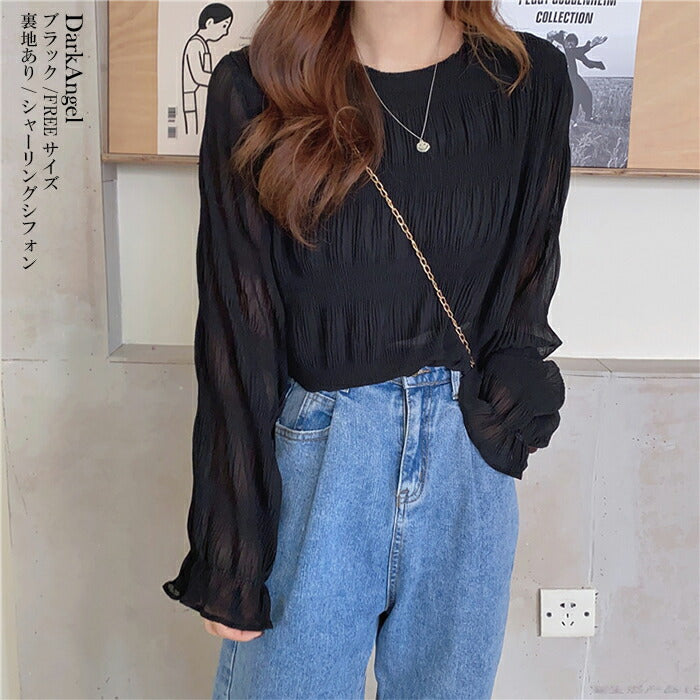 春の透け感シフォンブラウス
