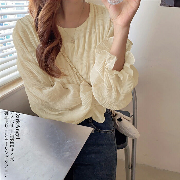 春の透け感シフォンブラウス