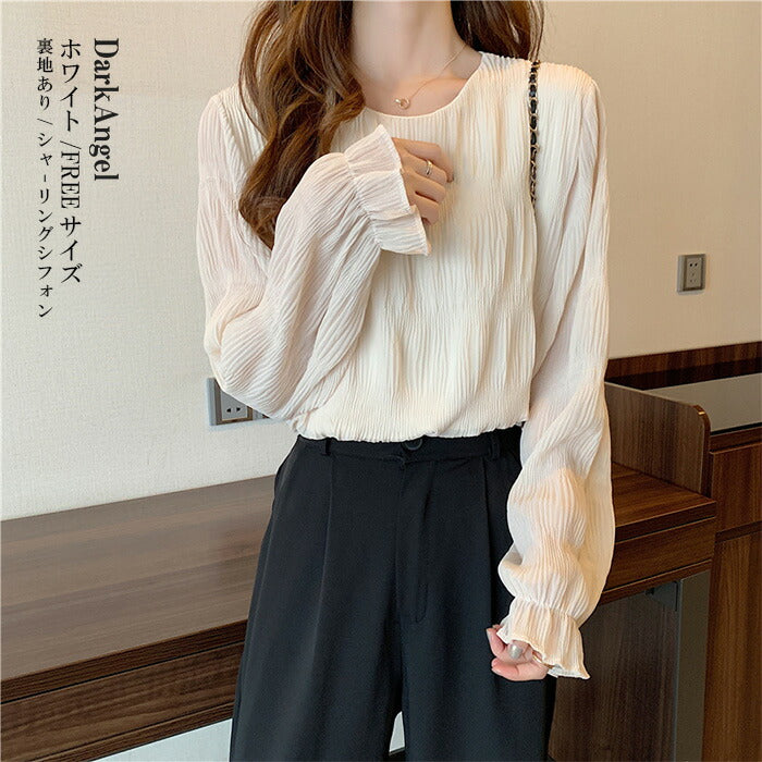 春の透け感シフォンブラウス