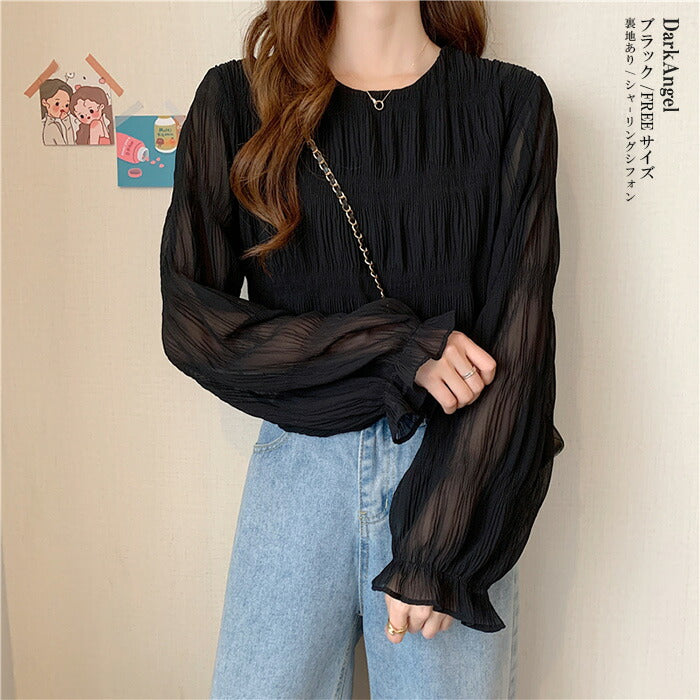 春の透け感シフォンブラウス