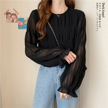 春の透け感シフォンブラウス