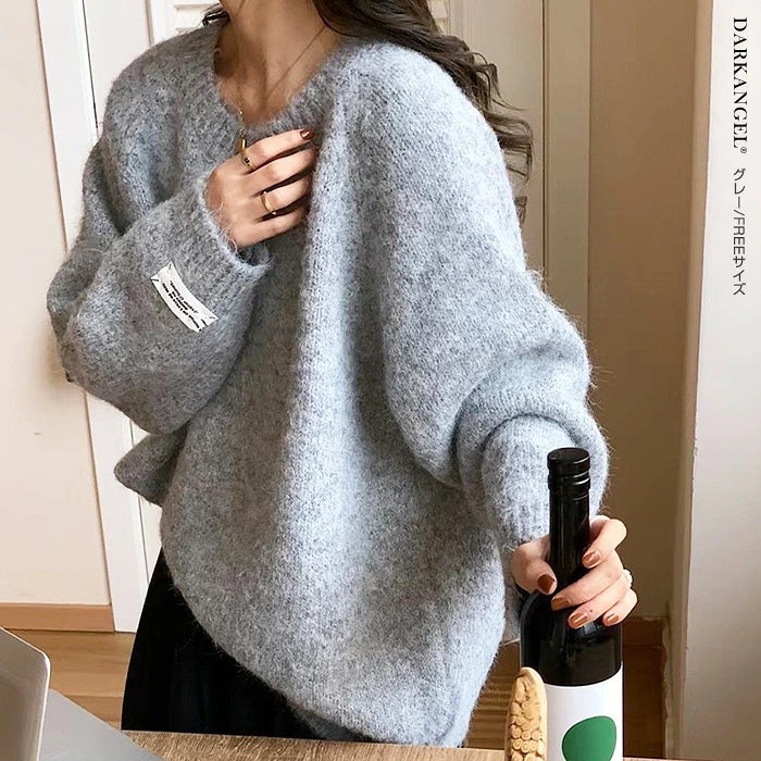 袖タグ付きニットプルオーバー