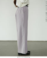 リネン風ピンタック入りワイドパンツ