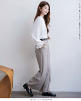 リネン風ピンタック入りワイドパンツ