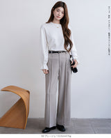 リネン風ピンタック入りワイドパンツ