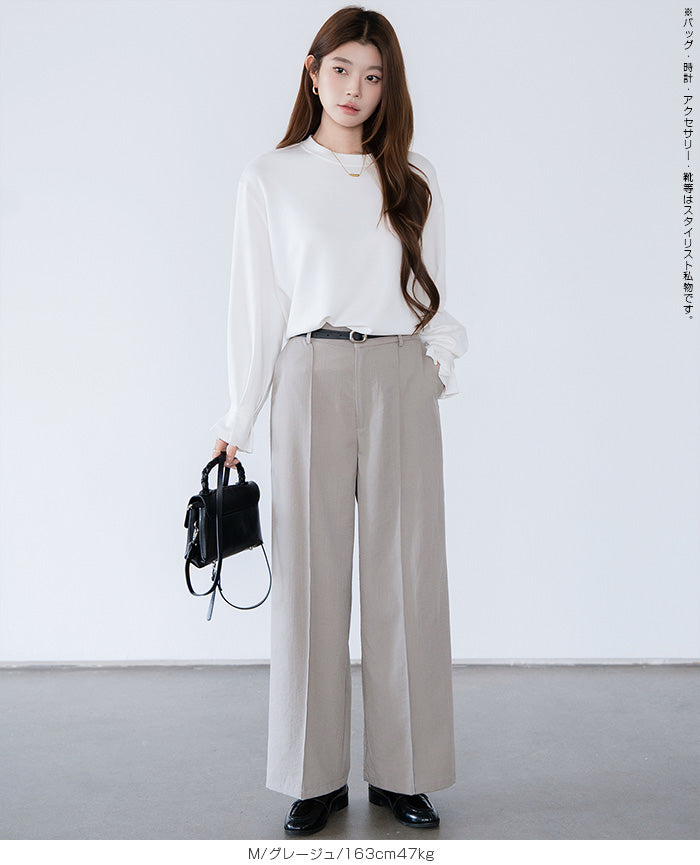 リネン風ピンタック入りワイドパンツ