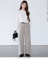 リネン風ピンタック入りワイドパンツ