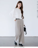 リネン風ピンタック入りワイドパンツ