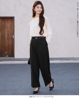 リネン風ピンタック入りワイドパンツ