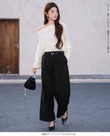 リネン風ピンタック入りワイドパンツ