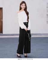 リネン風ピンタック入りワイドパンツ