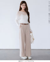 リネン風ピンタック入りワイドパンツ