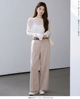 リネン風ピンタック入りワイドパンツ