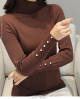 袖パールタートルネックニット