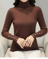 袖パールタートルネックニット