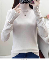 袖パールタートルネックニット