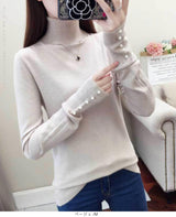 袖パールタートルネックニット