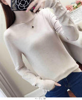 袖パールタートルネックニット