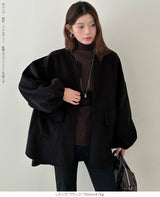 ボリュームスリーブノーカラーコート