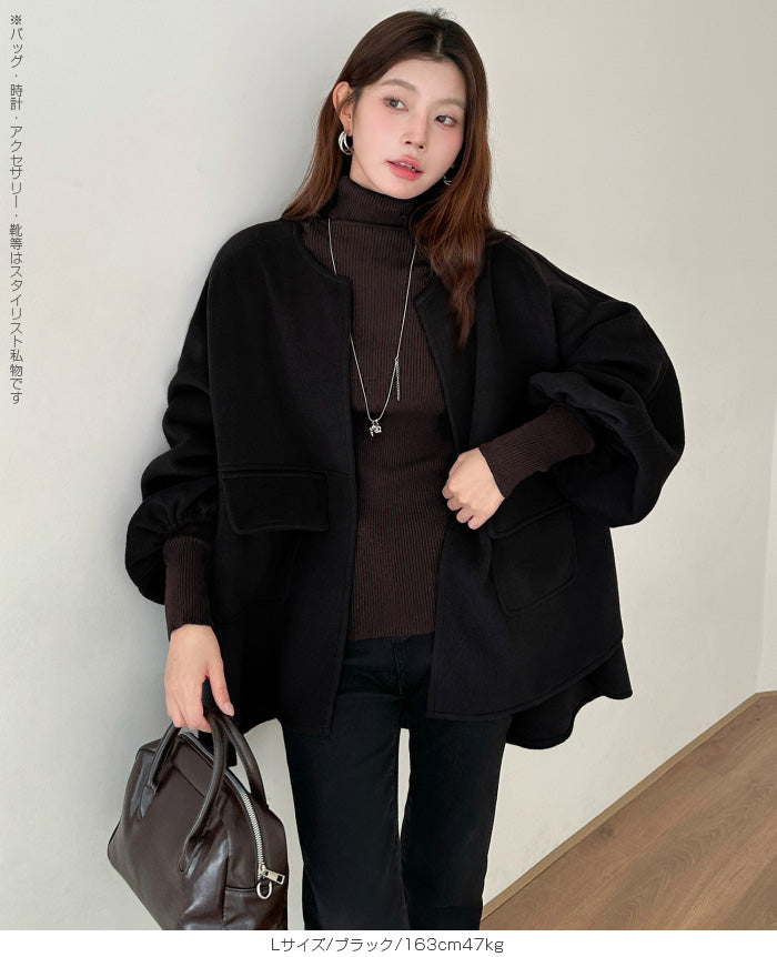 ボリュームスリーブノーカラーコート