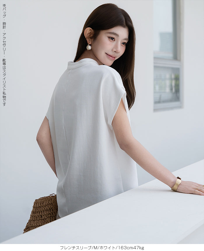 キーネックフレンチスリーブトップス