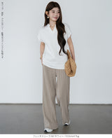 キーネックフレンチスリーブトップス