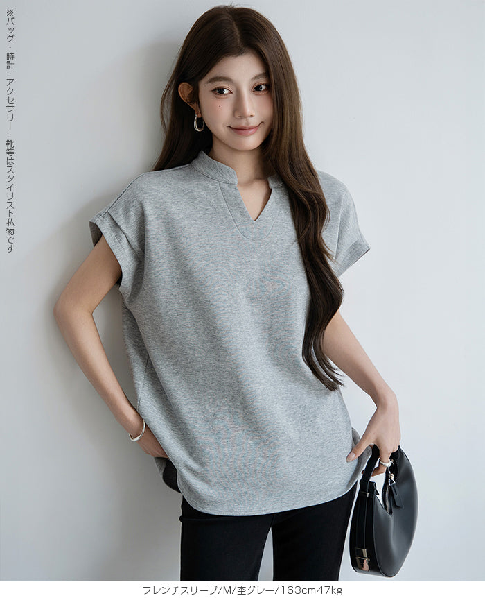 キーネックフレンチスリーブトップス