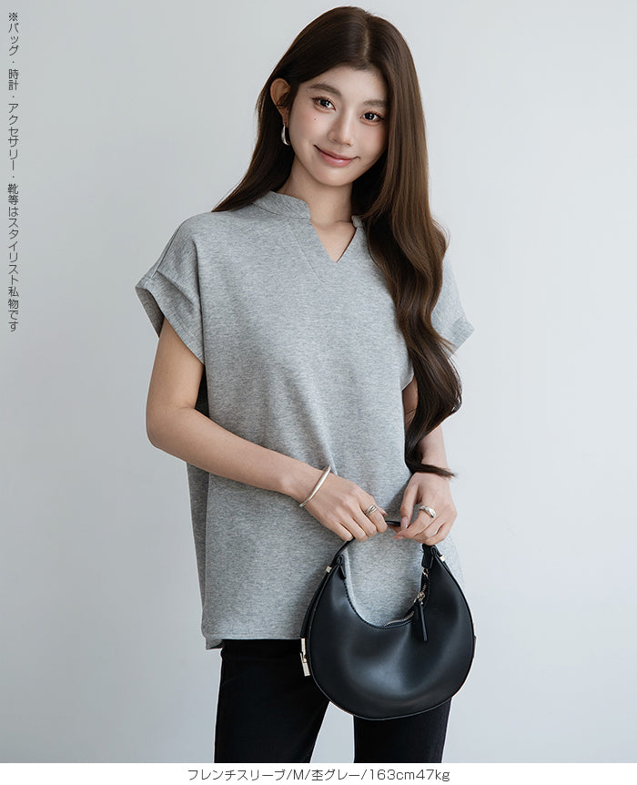 キーネックフレンチスリーブトップス