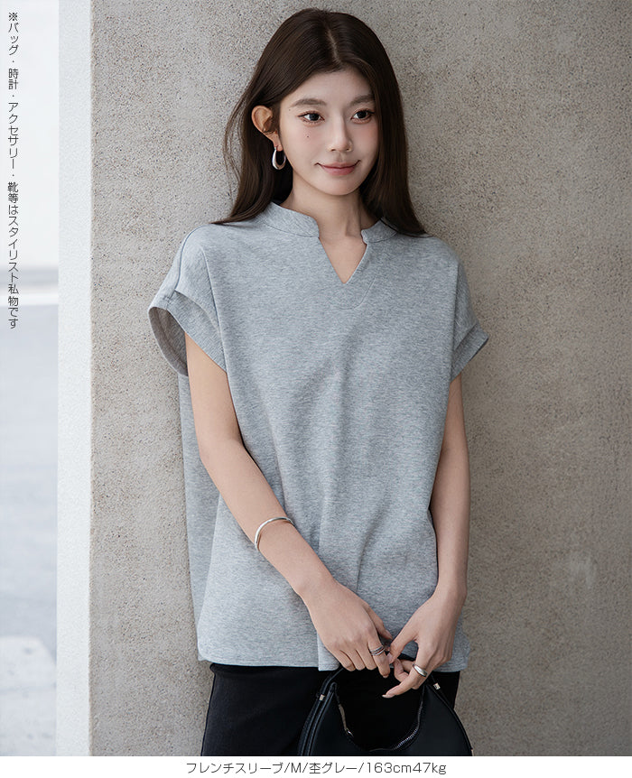 キーネックフレンチスリーブトップス