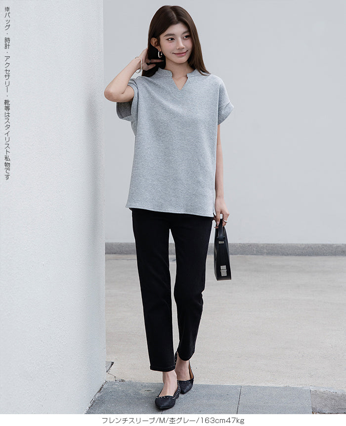 キーネックフレンチスリーブトップス