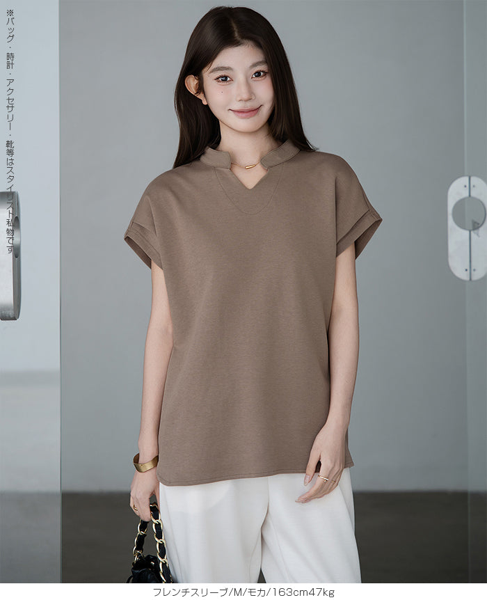 キーネックフレンチスリーブトップス