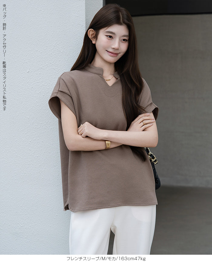 キーネックフレンチスリーブトップス