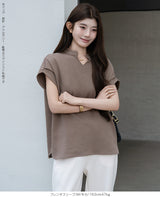 キーネックフレンチスリーブトップス