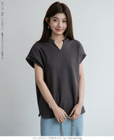 キーネックフレンチスリーブトップス