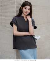 キーネックフレンチスリーブトップス