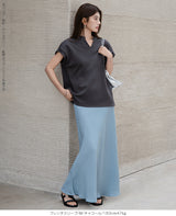 キーネックフレンチスリーブトップス