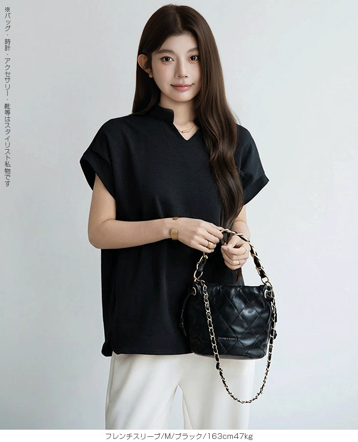 キーネックフレンチスリーブトップス