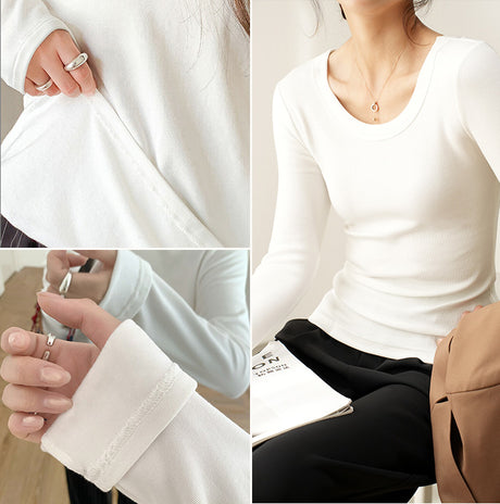 Uネック裏起毛リブカットソー