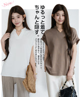 キーネックフレンチスリーブトップス