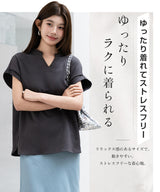 キーネックフレンチスリーブトップス