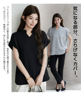 キーネックフレンチスリーブトップス