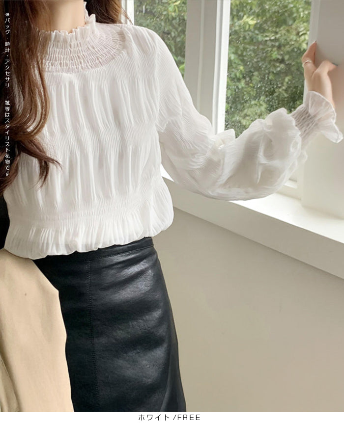 裏起毛スタンドカラーブラウス