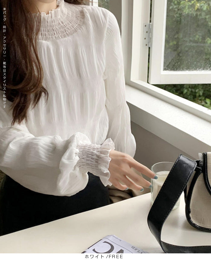 裏起毛スタンドカラーブラウス