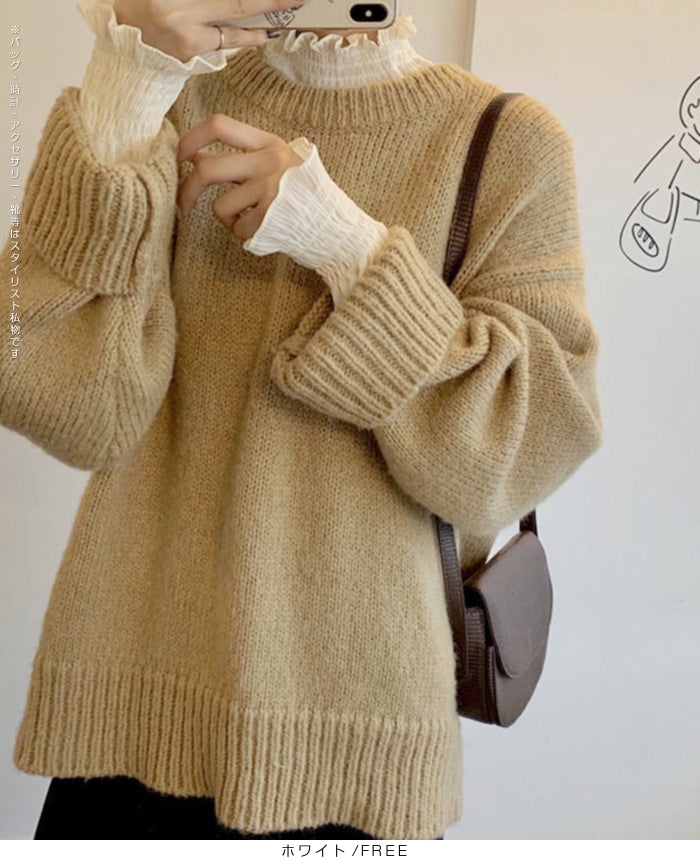 裏起毛スタンドカラーブラウス